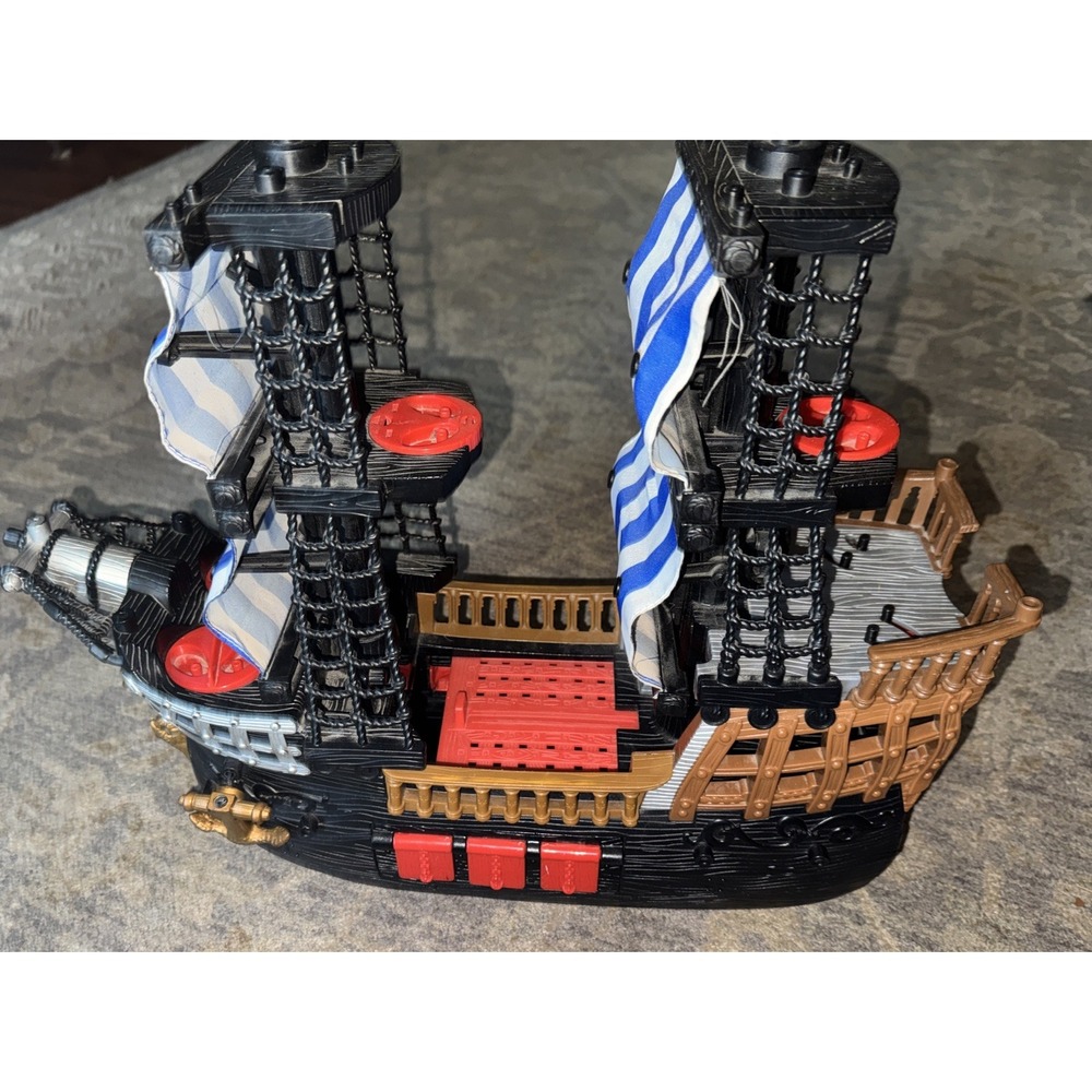 Fisher Price 2006 Mattel Imaginext Black & Red Pirate Ship Blue White Sails
